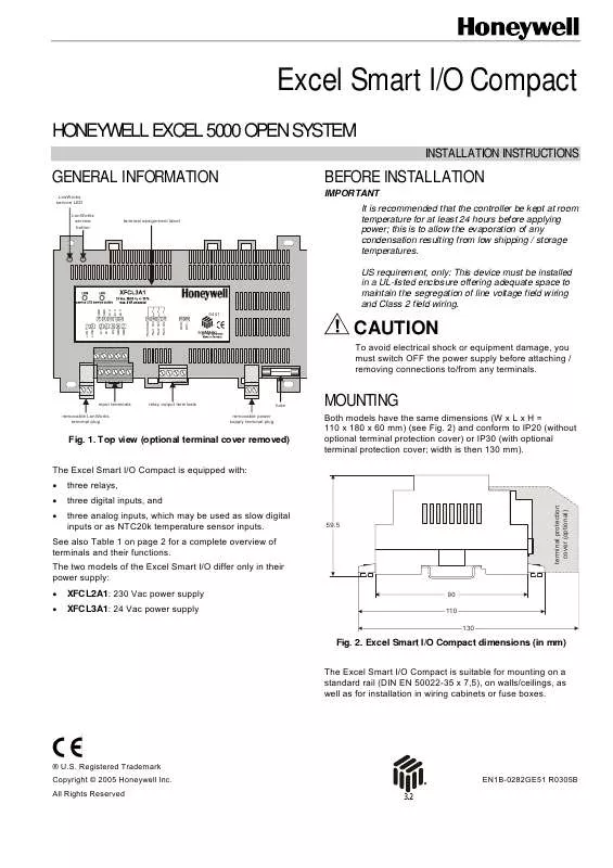 Mode d'emploi HONEYWELL EXCEL SMART I-O COMPACT