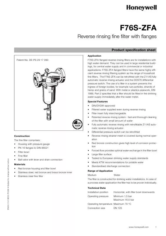 Mode d'emploi HONEYWELL F76S-ZFA