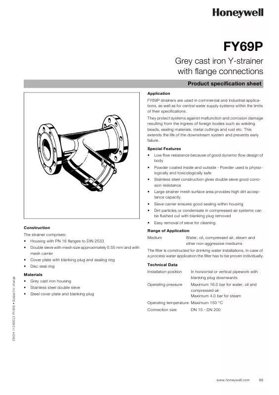 Mode d'emploi HONEYWELL FY69P