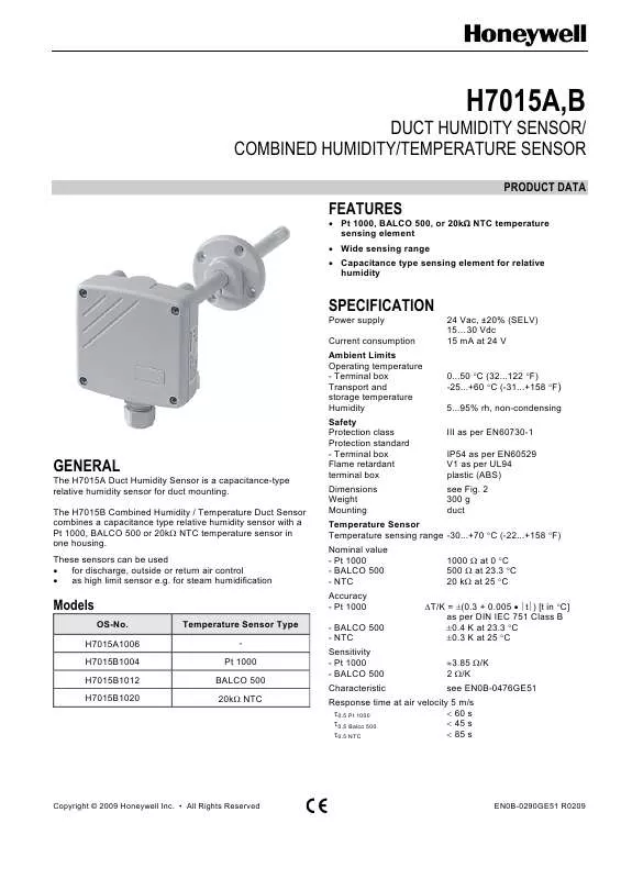 Mode d'emploi HONEYWELL H7015B