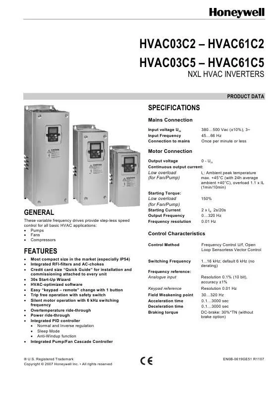 Mode d'emploi HONEYWELL HVAC03C2