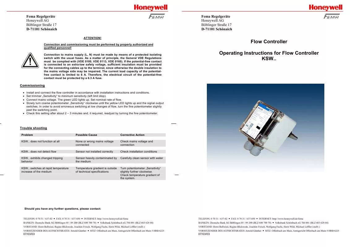 Mode d'emploi HONEYWELL KSW