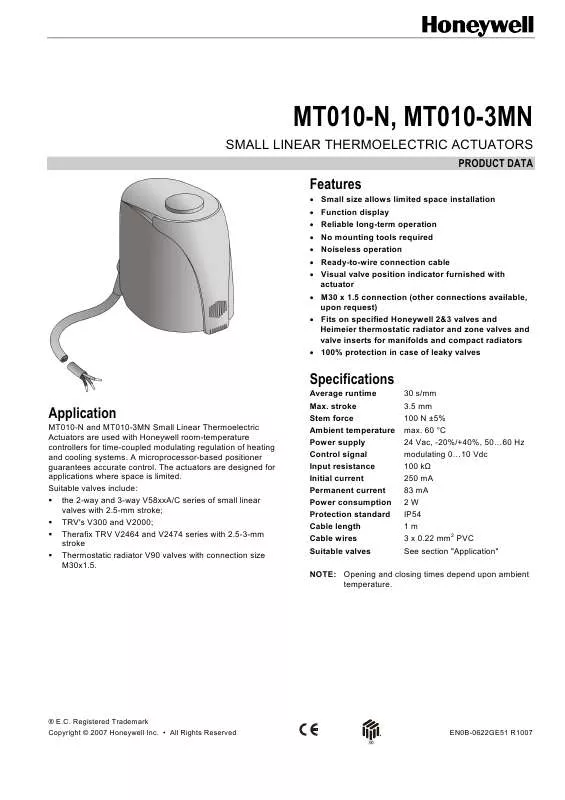 Mode d'emploi HONEYWELL MT010-3MN