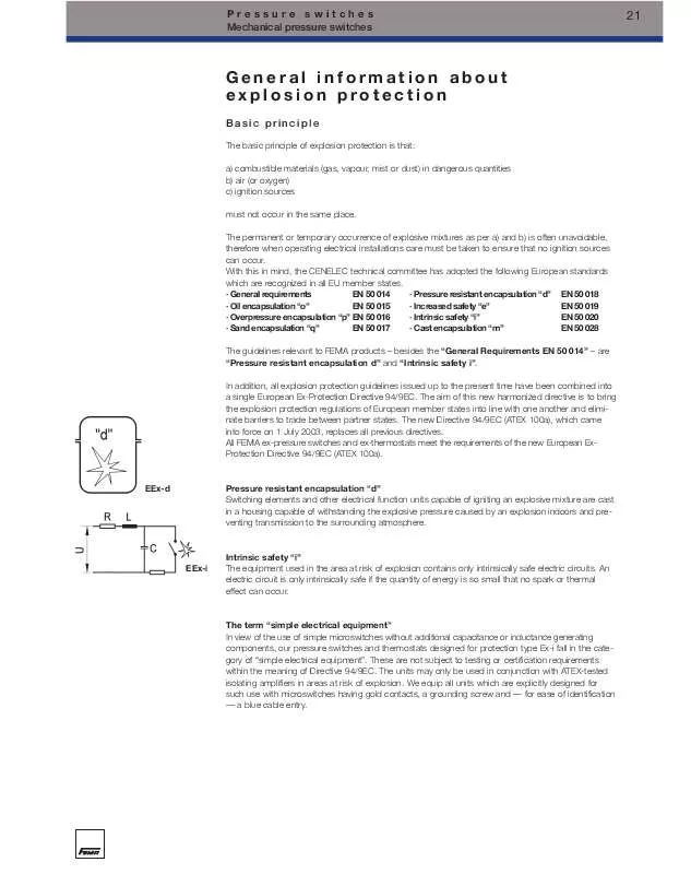 Mode d'emploi HONEYWELL PRESSURE SWITCHES