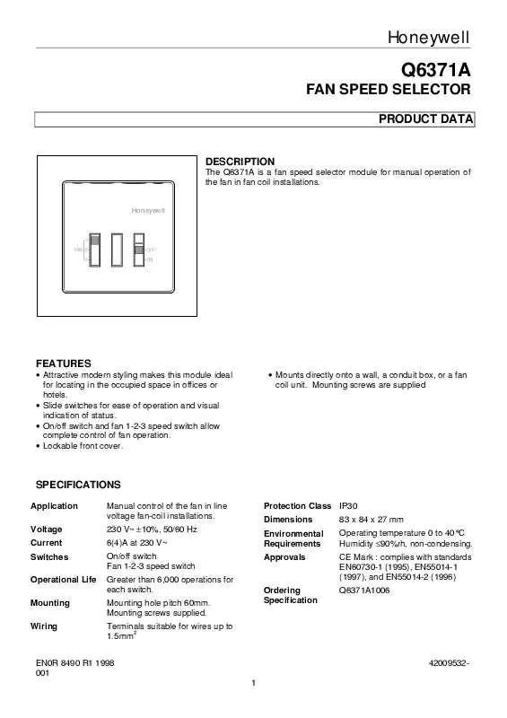 Mode d'emploi HONEYWELL Q6371A