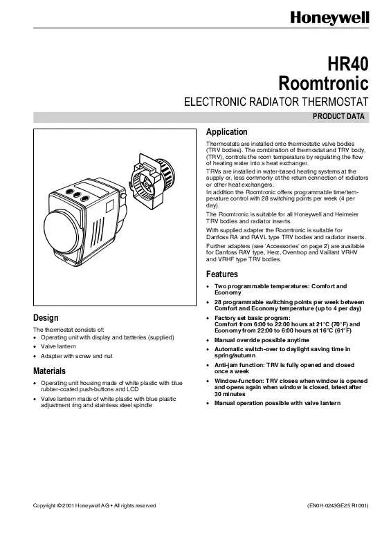 Mode d'emploi HONEYWELL ROOMTRONIC