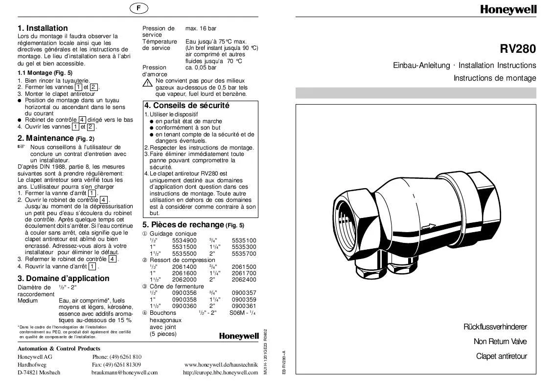 Mode d'emploi HONEYWELL RV280