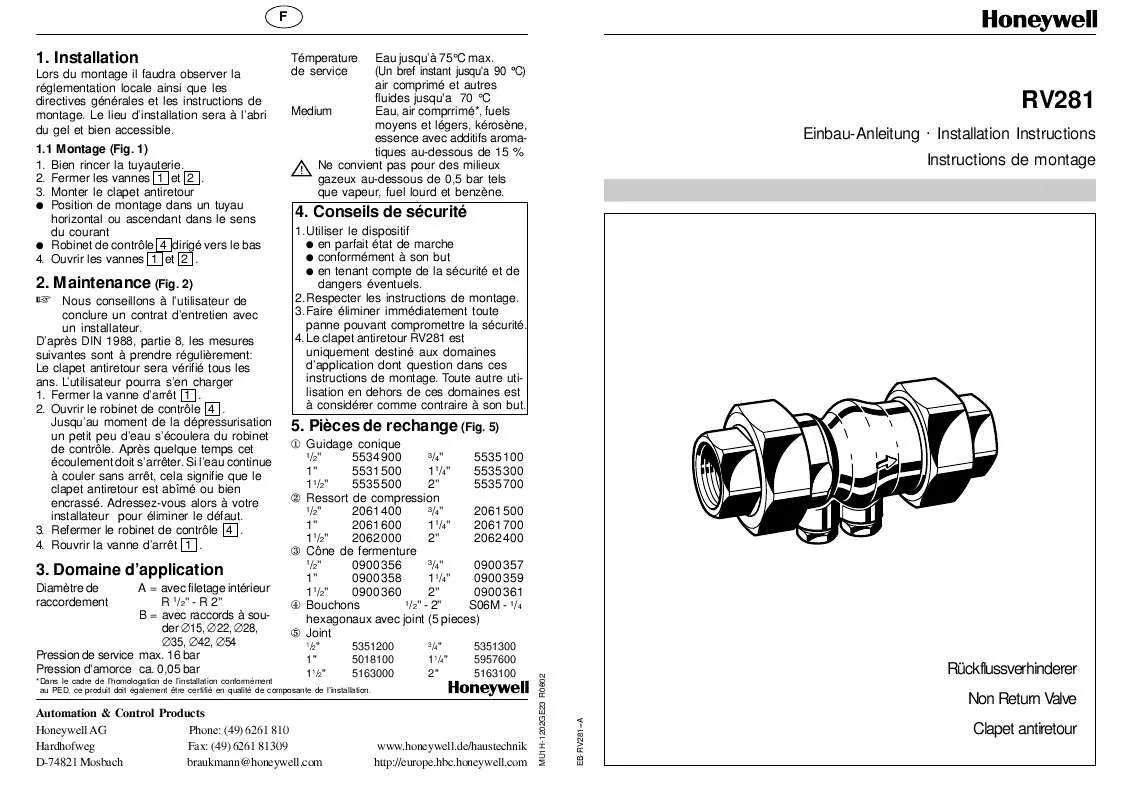 Mode d'emploi HONEYWELL RV281