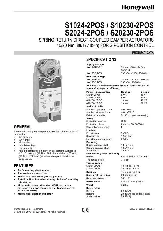 Mode d'emploi HONEYWELL S10230-2POS