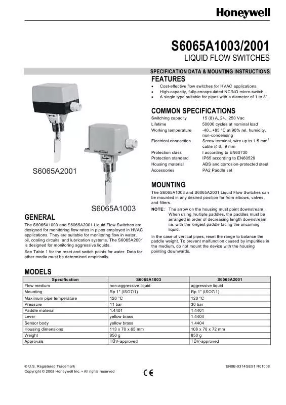 Mode d'emploi HONEYWELL S6065A2001