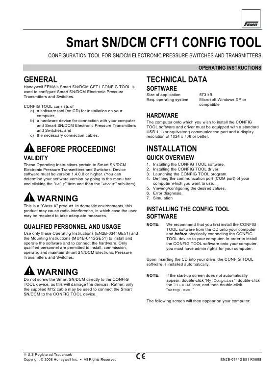 Mode d'emploi HONEYWELL SMART SN-DCM CFT1