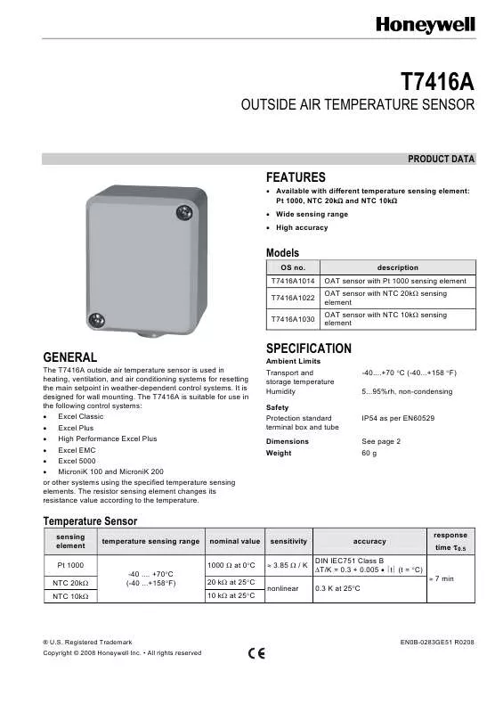 Mode d'emploi HONEYWELL T7416A