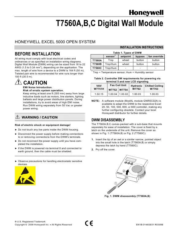 Mode d'emploi HONEYWELL T7560B