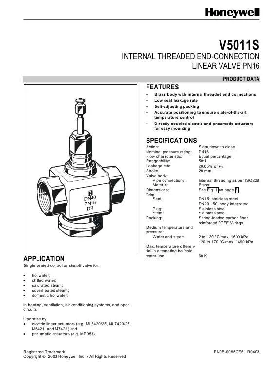 Mode d'emploi HONEYWELL V5011S