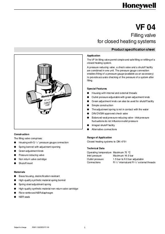 Mode d'emploi HONEYWELL VF04