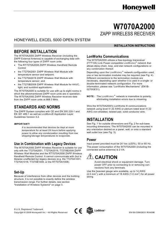 Mode d'emploi HONEYWELL W7070A2000