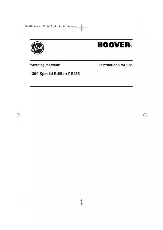 Mode d'emploi HOOVER 1300 SPECIAL EDITION PE235