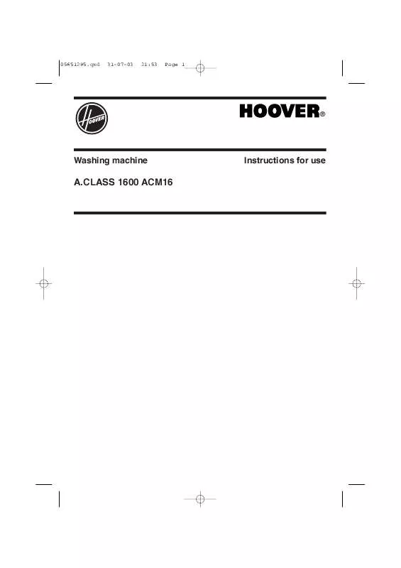 Mode d'emploi HOOVER A.CLASS 1600