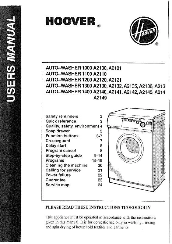 Mode d'emploi HOOVER A2101