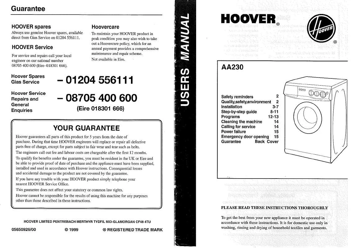 Mode d'emploi HOOVER AA230