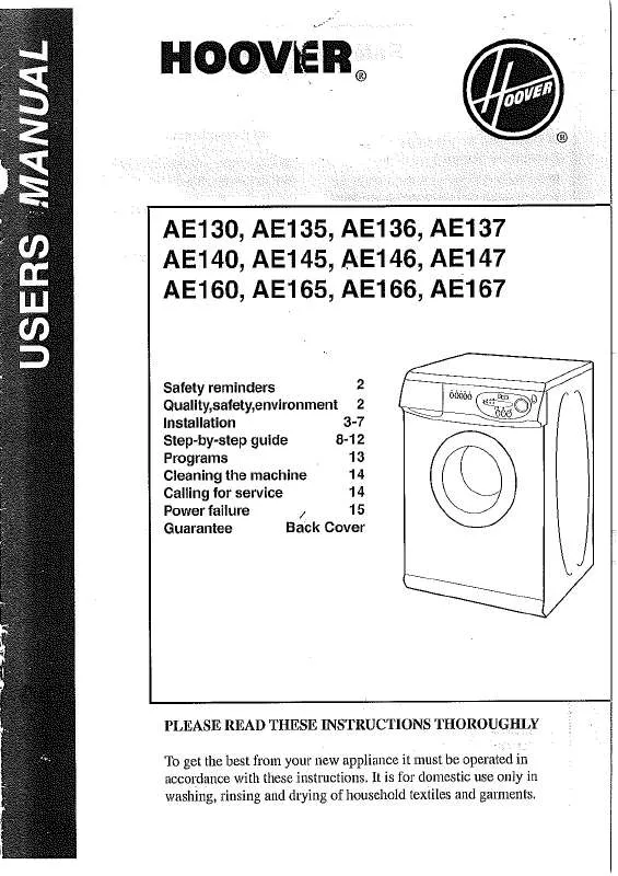 Mode d'emploi HOOVER AE135