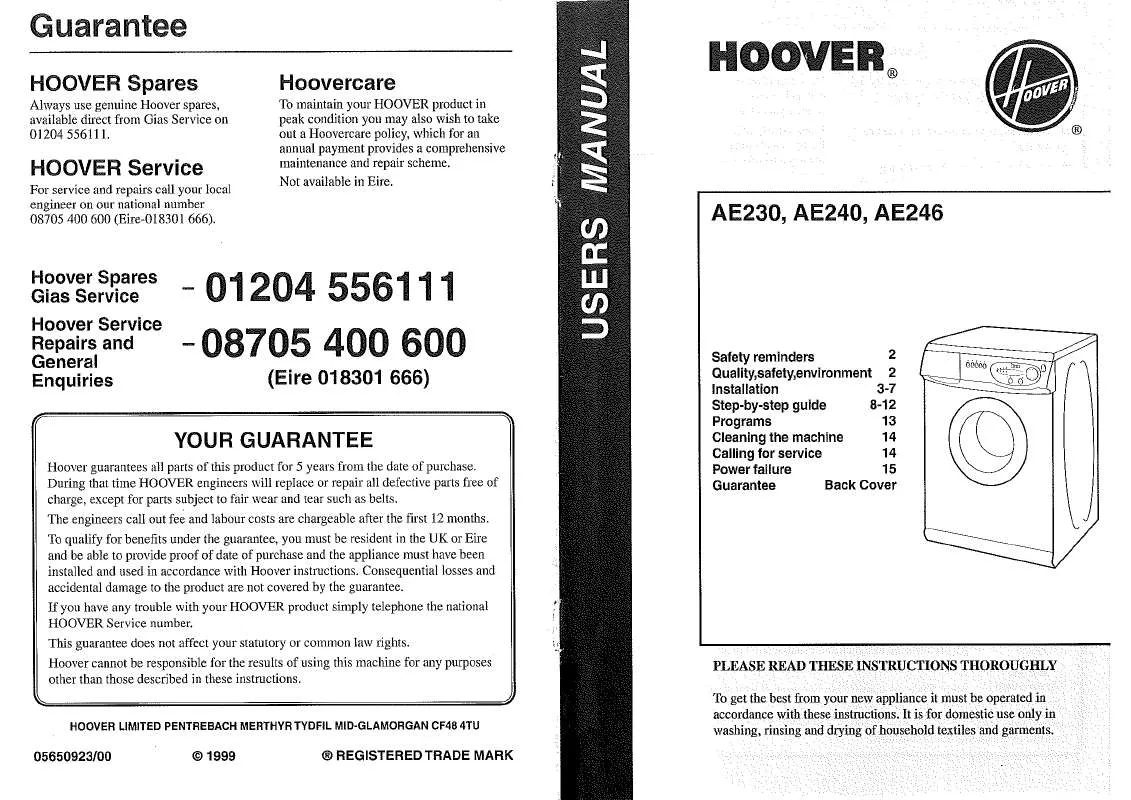 Mode d'emploi HOOVER AE230