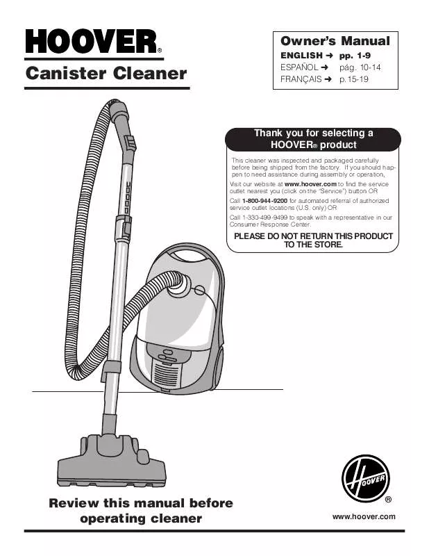 Mode d'emploi HOOVER CANISTER CLEANER