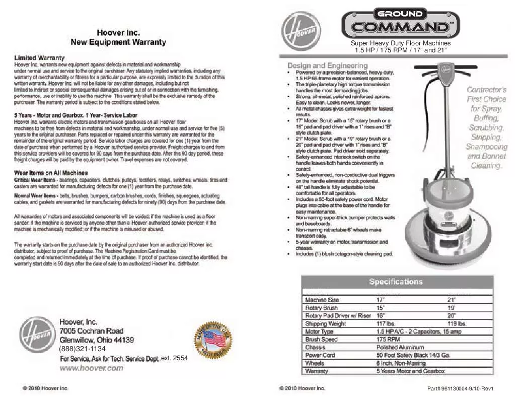 Mode d'emploi HOOVER CH81010