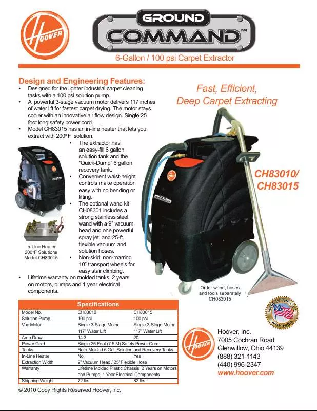 Mode d'emploi HOOVER CH83015