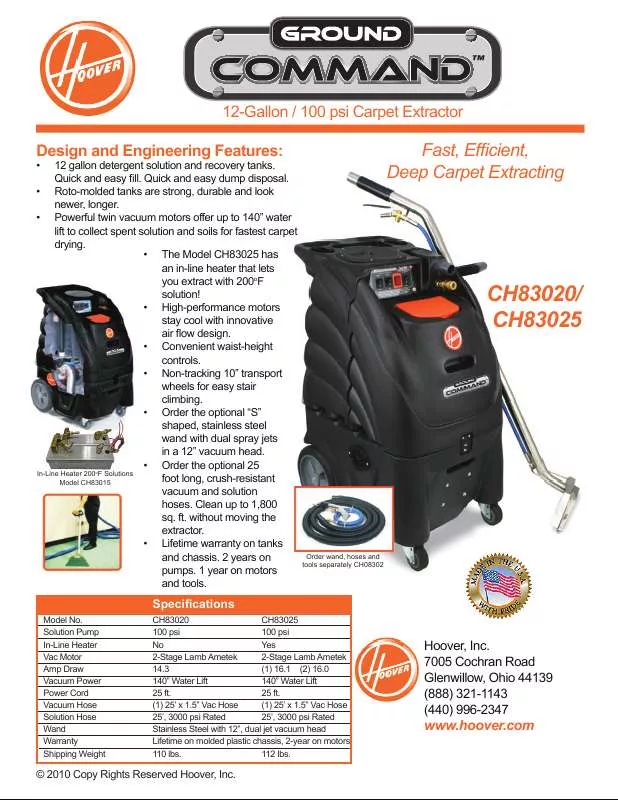 Mode d'emploi HOOVER CH83025