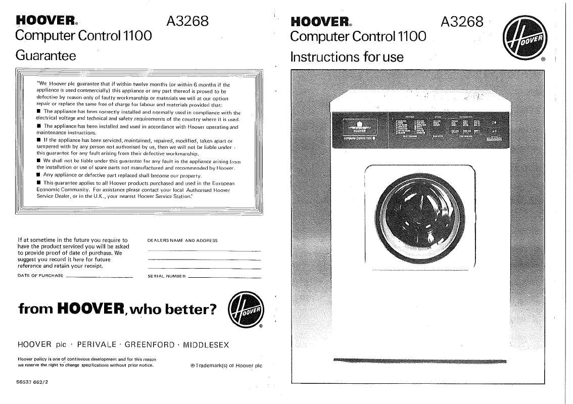 Mode d'emploi HOOVER COMPUTER CONTROL 1100