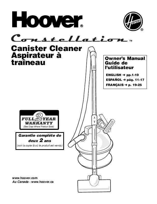 Mode d'emploi HOOVER CONSTELLATION