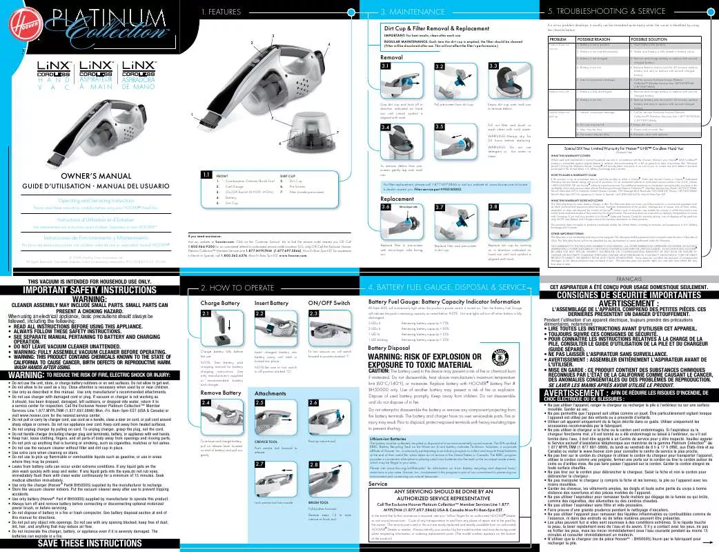 Mode d'emploi HOOVER LINX HAND VAC