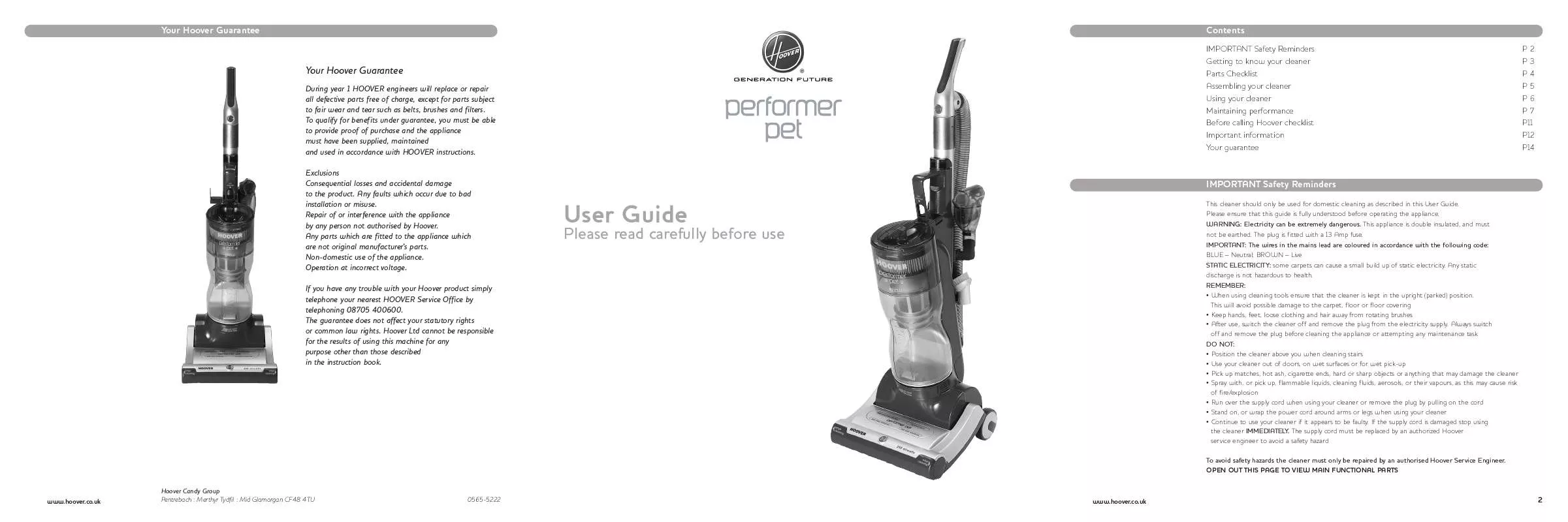 Mode d'emploi HOOVER PERFORMER PET