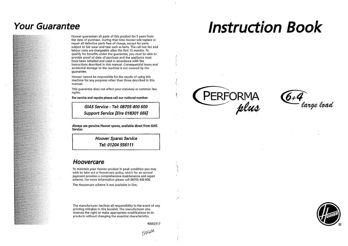 Mode d'emploi HOOVER PPW166