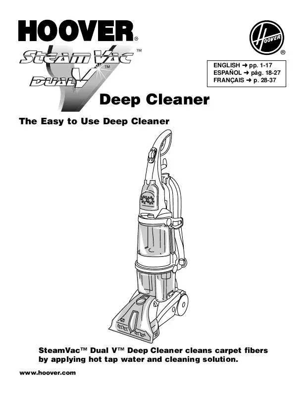 Mode d'emploi HOOVER STEAM VAC DUAL V DEEP CLEANER