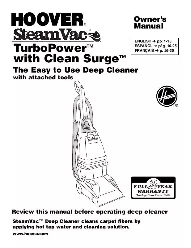 Mode d'emploi HOOVER STEAMVAC TURBOPOWER