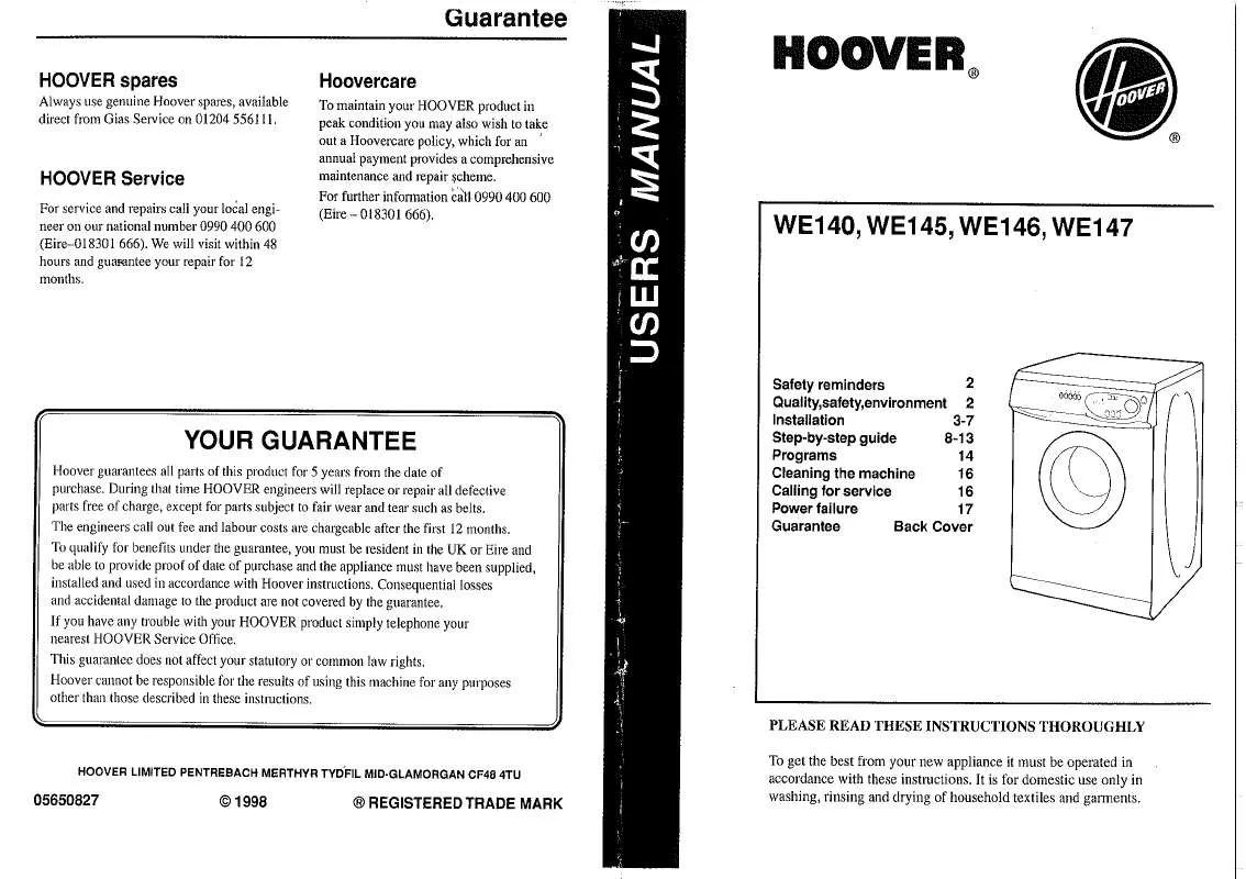 Mode d'emploi HOOVER WE140