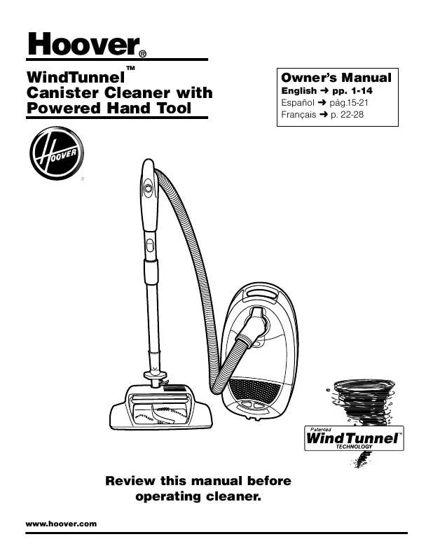 Mode d'emploi HOOVER WINDTUNNEL CANISTER CLEANER