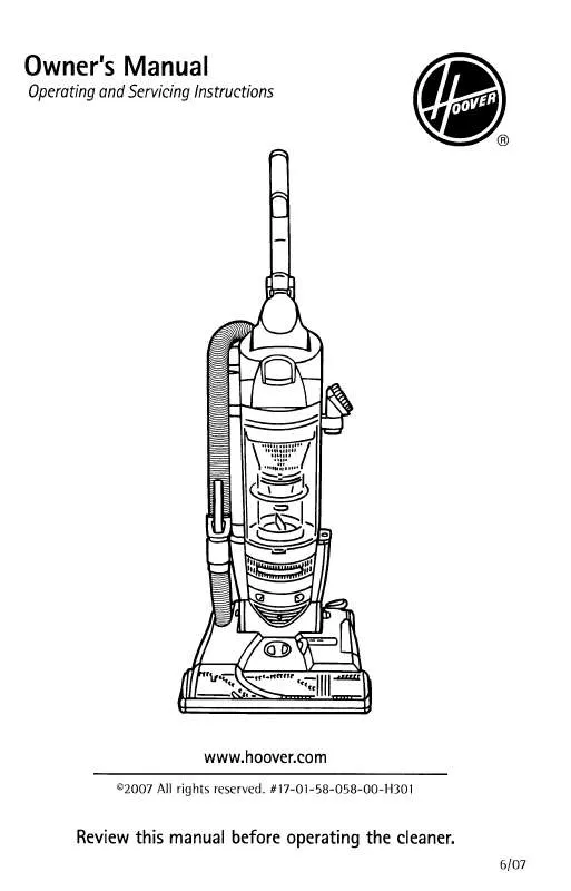 Mode d'emploi HOOVER WINDTUNNEL CYCLONIC