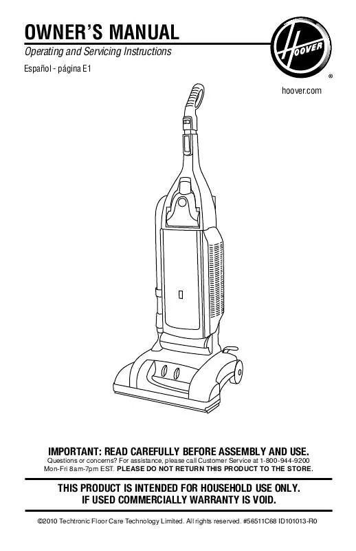 Mode d'emploi HOOVER WINDTUNNEL SELF PROPELLED BREATHE EASY U6485200B