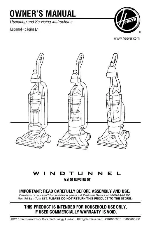 Mode d'emploi HOOVER WINDTUNNEL T