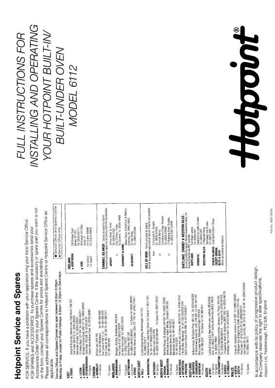 Mode d'emploi HOTPOINT-ARISTON HB6112