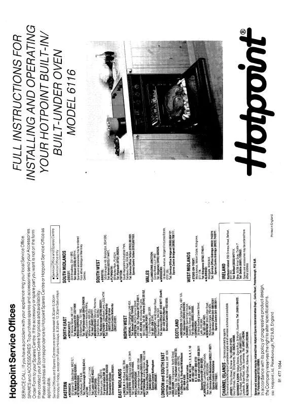 Mode d'emploi HOTPOINT-ARISTON HB6116