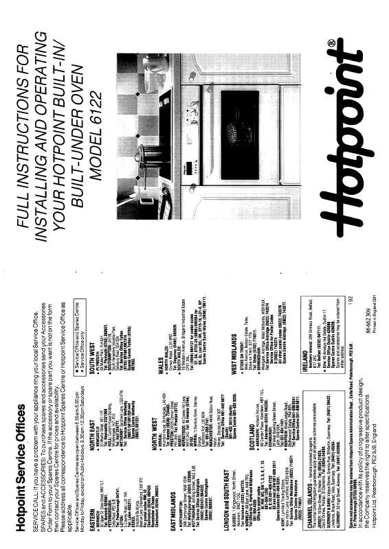 Mode d'emploi HOTPOINT-ARISTON HB6122