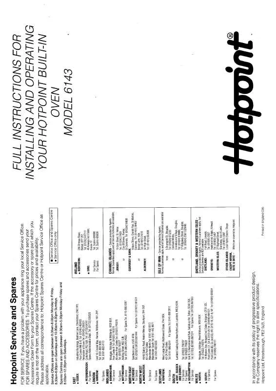 Mode d'emploi HOTPOINT-ARISTON HB6143