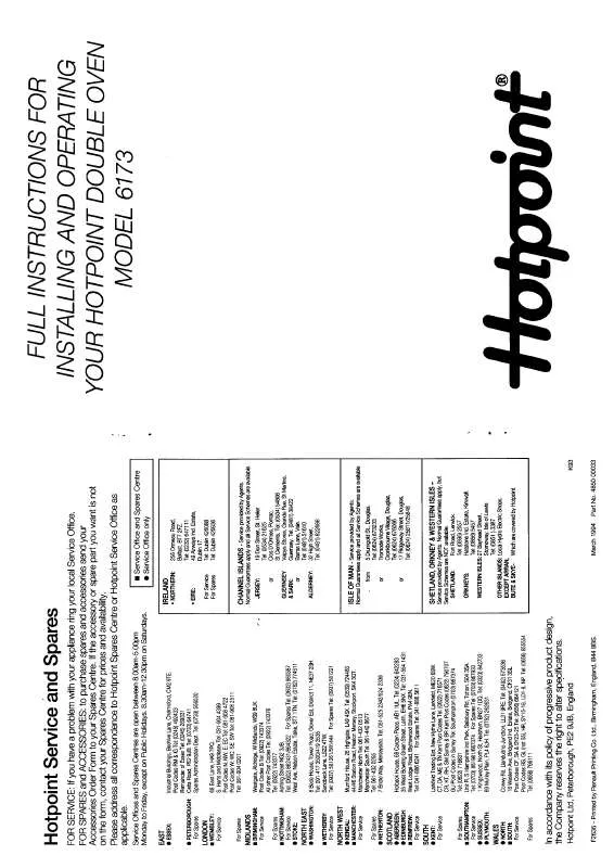 Mode d'emploi HOTPOINT-ARISTON HB6173