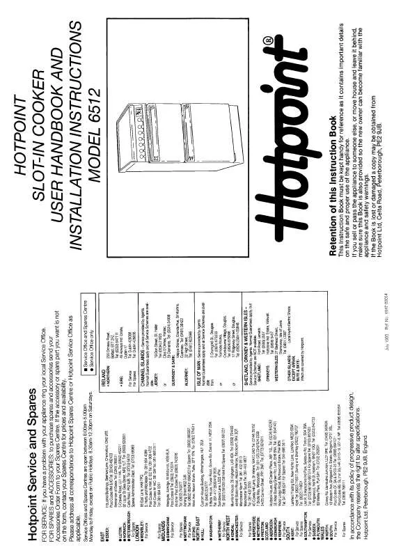 Mode d'emploi HOTPOINT-ARISTON HB6512