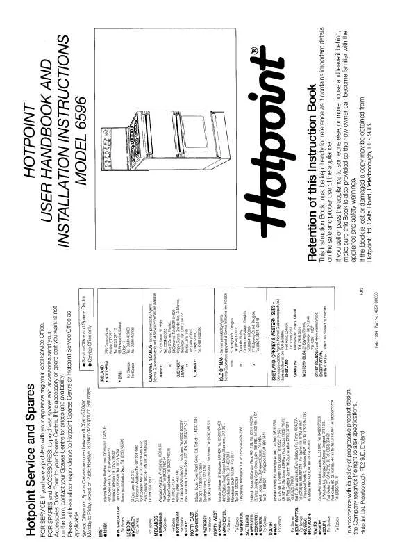 Mode d'emploi HOTPOINT-ARISTON HB6596