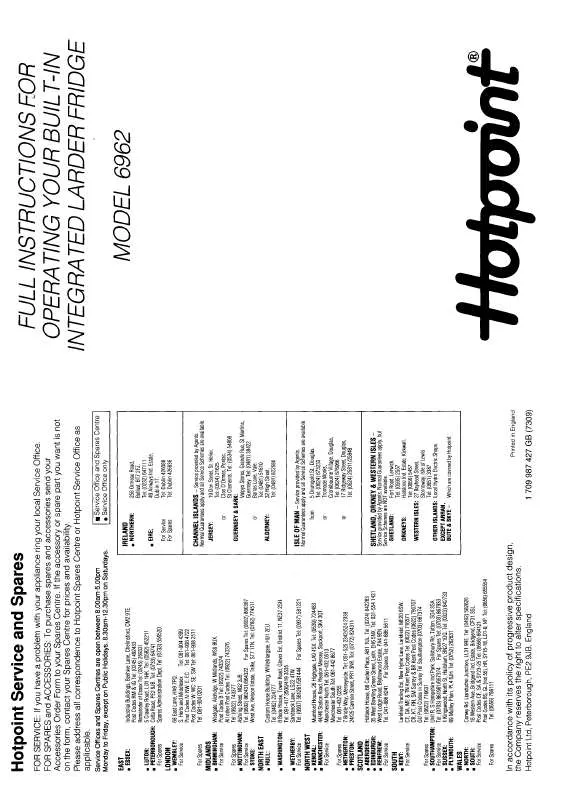 Mode d'emploi HOTPOINT-ARISTON HB6962